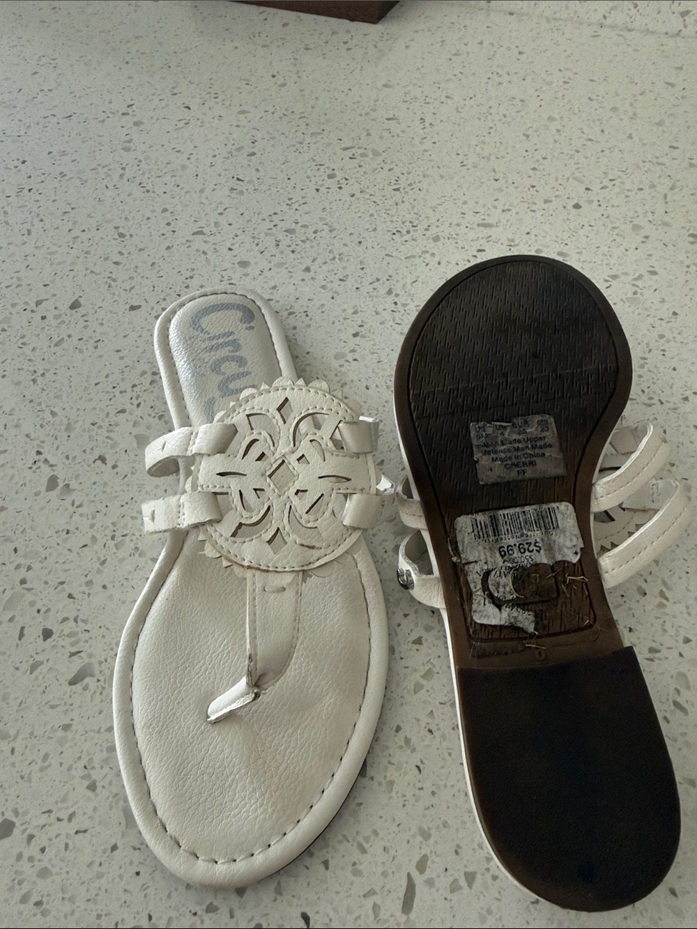 Sam Edelman White Leather Cutout Thong Sandals